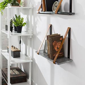 Etagère murale en marbre sangles en cuir de buffle Fad Zuiver - gris