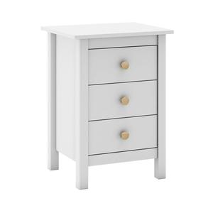 DAVA - Chevet 3 Tiroirs en Pin Massif Blanc