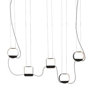 EAU DE LUMIERE-Suspension LED 5 lumières Perle/Blanc H23cm Bois