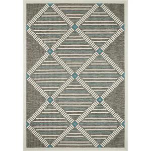 Tapis extérieur motif losange anthracite et bleu - 160x230