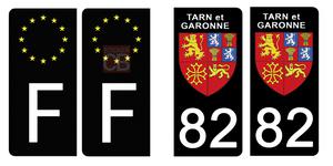 Set de 4 stickers NOIR pour plaque d'immatriculation, 82 TARN et GARONNE