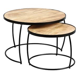 GIZEM - Lot de 2 Tables Basses Gigognes Métal et Bois