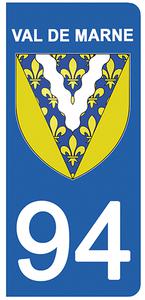 2 stickers pour plaque d'immatriculation Auto, 94 blason du Val de Marne