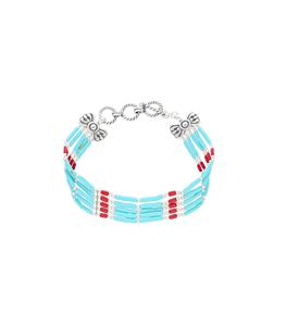 Harpo - Femme - Bracelet Navajo 5 rangs Turquoise/Corail - Bleu