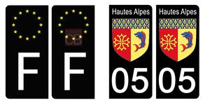 Set de 4 stickers NOIR pour plaque d'immatriculation, 05 HAUTE ALPES
