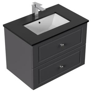 Meuble de salle de bain Ely 70 Cottage quartz noir meuble bas anthracite