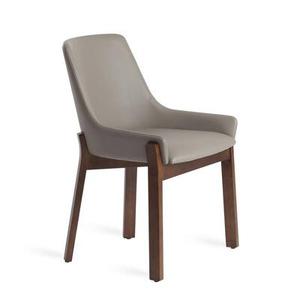Chaise simili cuir taupe et bois couleur noyer