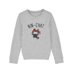 Sweat Enfant Nin Chat - Gris Chiné - Taille 6 ans