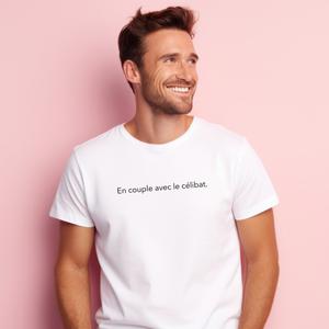 T-shirt Homme - En Couple Avec Le Célibat Jusqu'à Ce Que L'amour Nous Sépare - Blanc - Taille XXL
