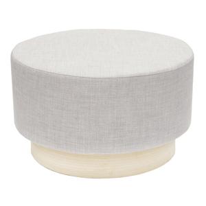 Tobias xl - pouf tissu gris clair et base aspect bois