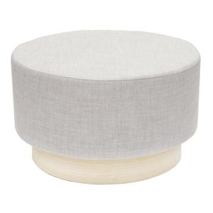 TOBIAS XL - Pouf Tissu Gris Clair et Base Aspect Bois