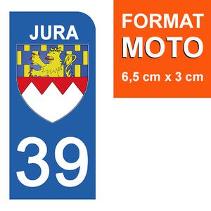 1 sticker pour plaque d'immatriculation MOTO , 39 JURA