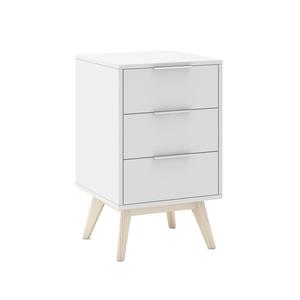 LAUPELL - Chevet Scandinave 3 Tiroirs Pin Massif Naturel et Blanc