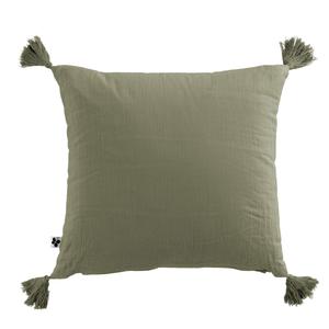 OUREA - Coussin Déhoussable 40x40cm avec Pompons Gaze de Coton Romarin