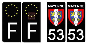 Set de 4 stickers NOIR pour plaque d'immatriculation, 53 MAYENNE