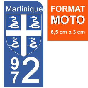 1 sticker pour plaque d'immatriculation MOTO, 972 blason de la Martinique