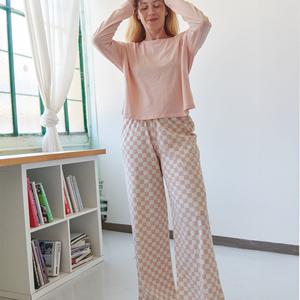 Pyjama Manches Longues Coton BIO - Damier Rose