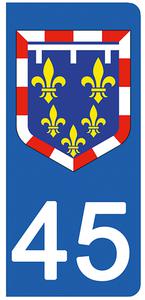 2 stickers pour plaque d'immatriculation Auto, 45 Loiret