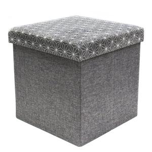 LOFF - Pouf-Coffre Pliable Gris Foncé Motif Géométrique