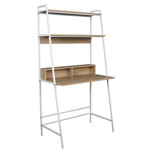 ALTI - Bureau Etagère Blanc Plateaux Aspect Bois