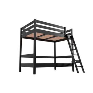 Lit superposé adulte 120x200 double 2 places échelle bois Sylvia 120x200 Noir