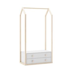 KAINA - Penderie 2 Tiroirs en MDF et Pin Coloris Blanc et Naturel