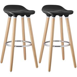 BIBENNE - Lot de 2 Tabourets de Bar Noir et Pieds Aspect Bois