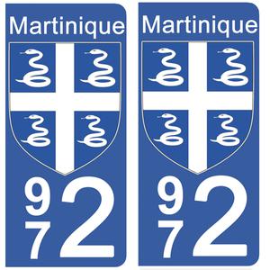 2 stickers pour plaque d'immatriculation Auto, 972 blason de la Martinique