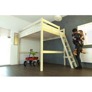 Lit mezzanine 1 place bois Sylvia 90x200 échelle inclinée 90x200 Vernis Naturel