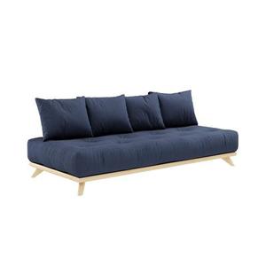 Canapé convertible futon SENZA pin naturel coloris marine couchage 90 cm.