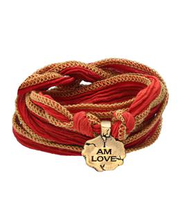 Catherine Michiels - Femme - Bracelet en soie à nouer et charm I Am Love en bronze - Rouge
