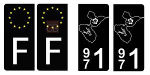Set de 4 stickers NOIR pour plaque d'immatriculation, 971 GUADELOUPE