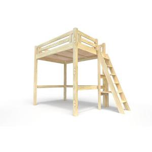 Lit Mezzanine adulte 120x200 bois + échelle hauteur réglable Alpage 120x200 Brut (sans vernis)