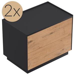 2x Tables de chevet Concepto XL 70cm B avec 2 tiroirs Push to Open Oak