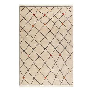 Tapis tissé ethnique chic à franges multicolore fond beige 120X170
