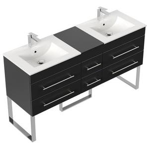 Meuble salle de bain double vasque Roma XL noir satiné à poser