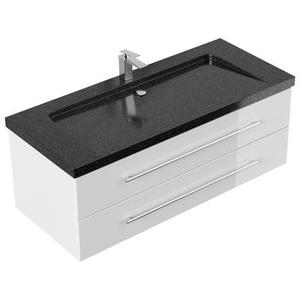 Meuble SDB Damo en blanc brillant avec une vasque en granit Galaxy Black 130cm