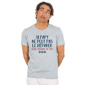 T-shirt Homme - Si Papy Ne Peut Pas Le Réparer (alors Personne Ne Peux) - Gris Chiné - Taille L
