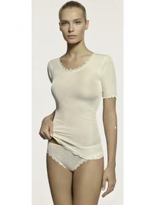 LISANZA - Top manches courtes col rond dentelle ivoire SOIE