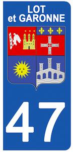 2 stickers pour plaque d'immatriculation Auto, 47 blason du Lot et Garonne