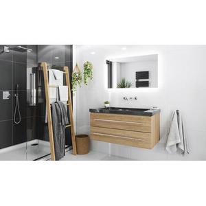 Damo avec vasque en granit Galaxy Black 100cm sans pré-perçage & miroir à LED