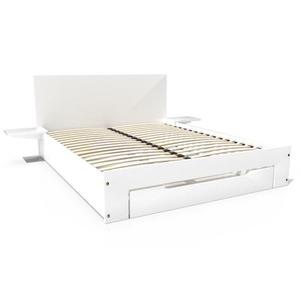 Lit 2 places 160x200 Happy bois avec tiroir et chevets amovibles 160x200 Blanc