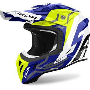Airoh Aviator Ace 2 Ground Casque de motocross, blanc-bleu-jaune, taille XS