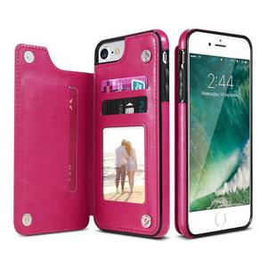 Coque iPhone portefeuille à rabat en cuir non-animal - Fuchsia / iPhone XR