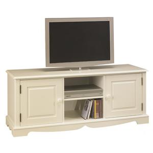 Meuble TV Hifi Blanc 2 Portes 2 Niches