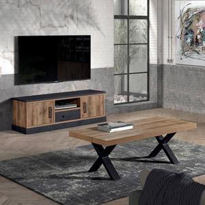 JENNA - Ensemble Table Basse + Meuble TV Aspect Bois et Métal