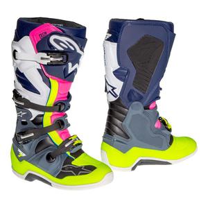 Bottes cross Alpinestars Tech 7 gris foncأ /bleu foncأ /rose fluo- 16