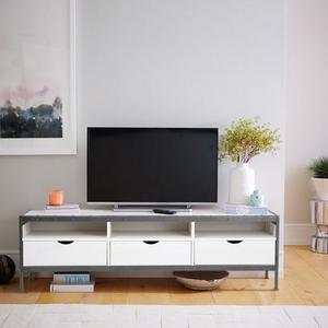 Meuble TV Blanc 3 Tiroirs 3 Niches 140 cm