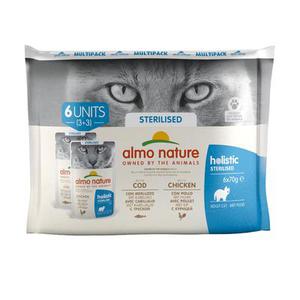 Almo Nature Holistic Sterilised pour chat - lot mixte : 6 x 70 g poulet + 6 x 70 g cabillaud