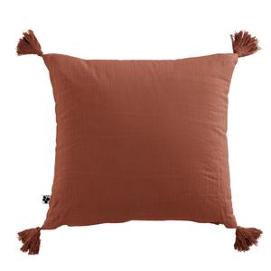 OUREA - Coussin Déhoussable 40x40cm avec Pompons Gaze de Coton Terracotta